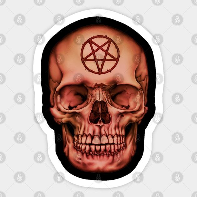Pentagram Human Skull V666 Sticker by Crude Casey